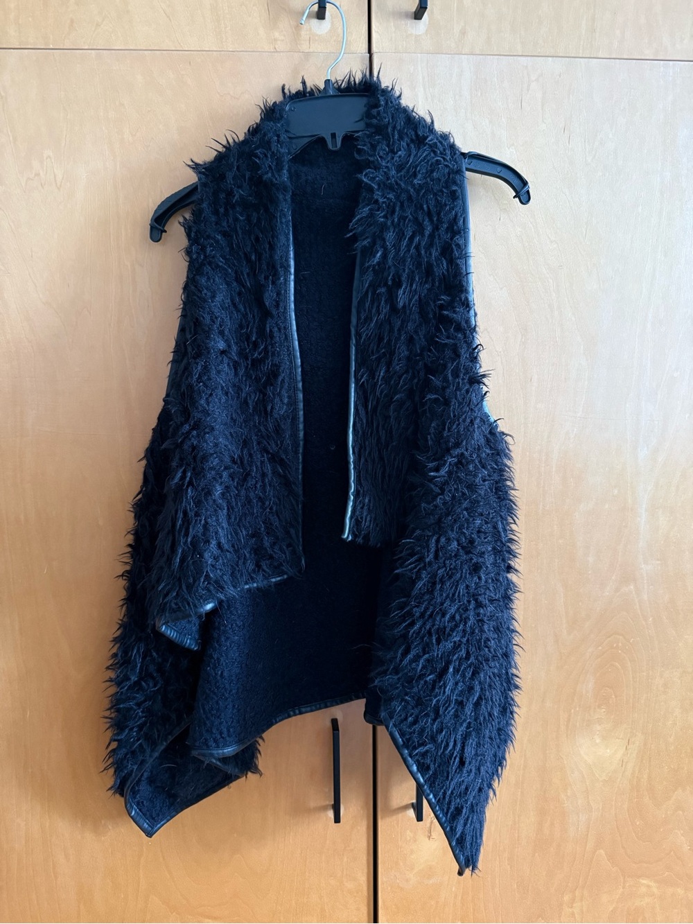 Love Tree Black Faux Fur Draped Open Vest